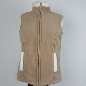 Jane Ashley Womens Sleeveless Soft Fleece Vest Sherpa Lined Tan Ivory Size Small